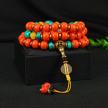 Tibetan Turquoise and South Red Agate Prayer Beads Bracelet - ZENHIMA