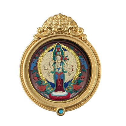 ZenHima Hand-painted Zakiram White Tara Mahasthamaprapta Yellow Wealth Rubbing Thangka Pendant - ZENHIMA