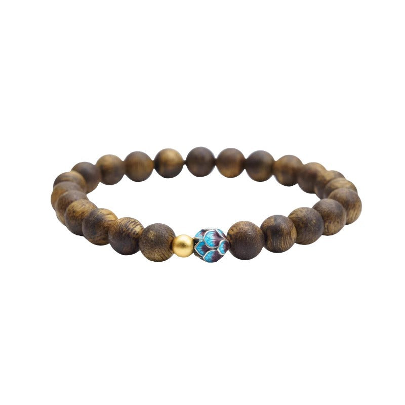 ZenHima Qi Nan Agarwood Mala Beads Bracelet with Lotus Design - ZENHIMA
