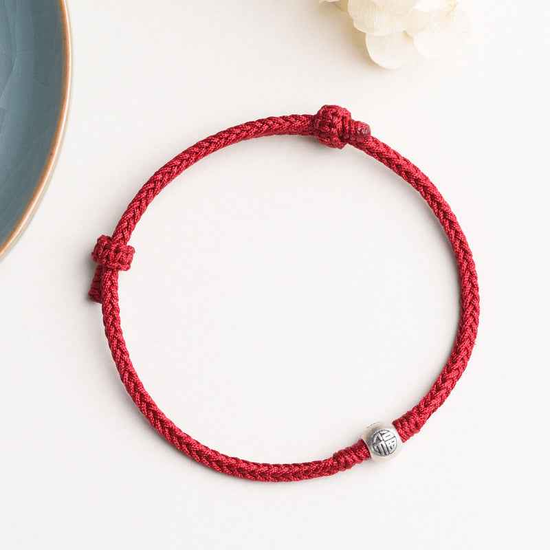 999 Fine Silver Fortune Bead Handwoven Red String Bracelet