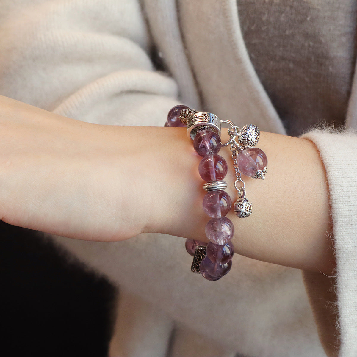 11MM Amethyst Yellow Tower Crystal Pink Crystal Natural Bracelet