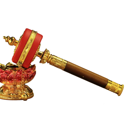Six-Word Mantra Sutra Leather Prayer Wheel Hand-Cranked Prayer Wheel 30k Times Golden