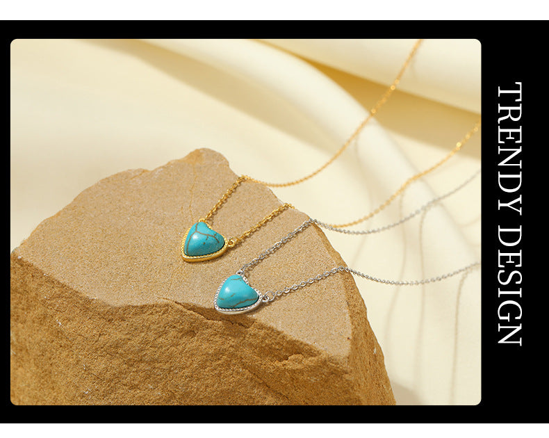 S925 Sterling Silver Turquoise Heart Pendant Necklace - ZENHIMA