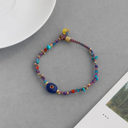 Natural Lapis Lazuli Multicolor Beaded Woven Bracelet – Adjustable