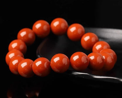Natural Nanhong Agate Bracelet – Persimmon Red Round Beads for Men and Women - ZENHIMA
