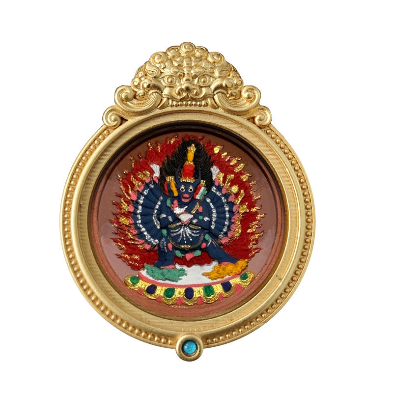 ZenHima Hand-painted Zakiram White Tara Mahasthamaprapta Yellow Wealth Rubbing Thangka Pendant - ZENHIMA