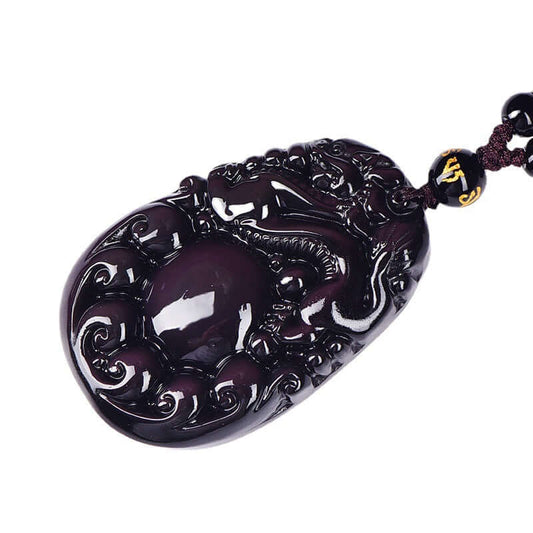 Natural Rainbow Eye Obsidian Dragon Ball Pixiu Pendant Necklace for Men and Women Vintage Trendy - ZENHIMA