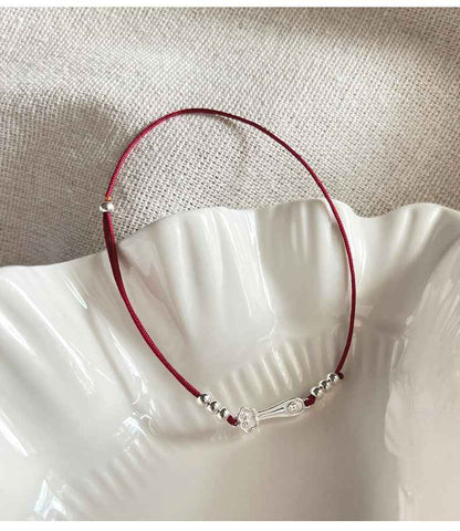 ZenHima Auspicious Ruyi Bead 925 Sterling Silver Red Rope Bracelet