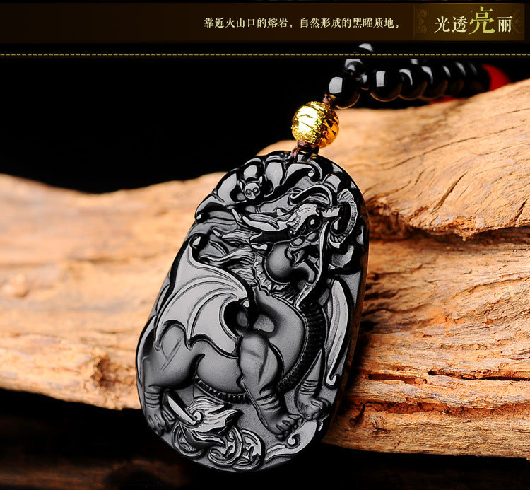 ZenHima Natural Obsidian Winged Pi Xiu Pendant - ZENHIMA