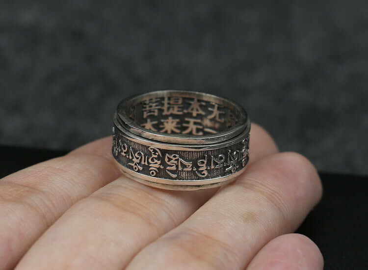 ZenHima Tibetan Sanskrit Sterling Silver Ring for Men – Good Luck and Protection - ZENHIMA