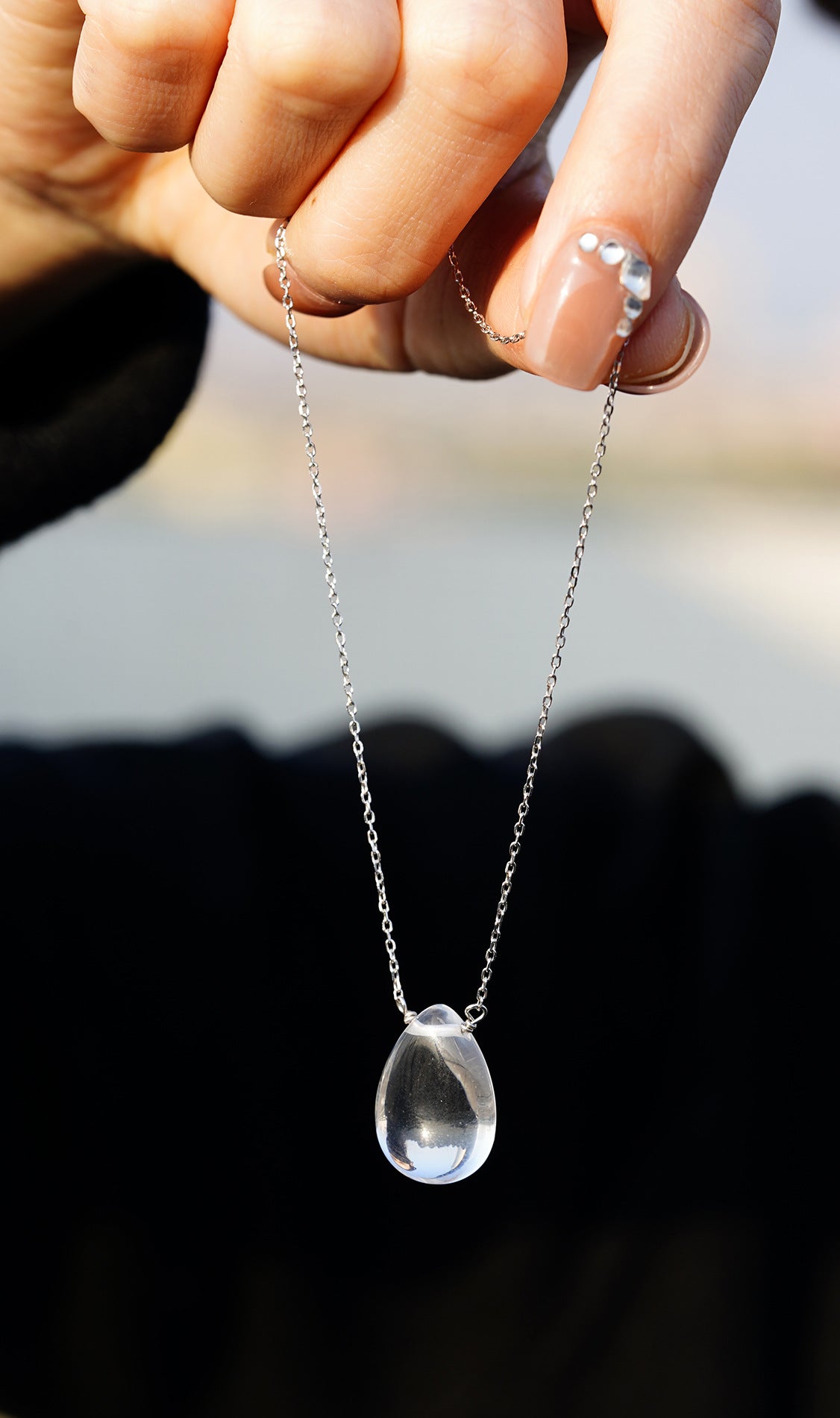 ZenHima S925 Silver Natural White Crystal Teardrop Pendant Necklace - ZENHIMA