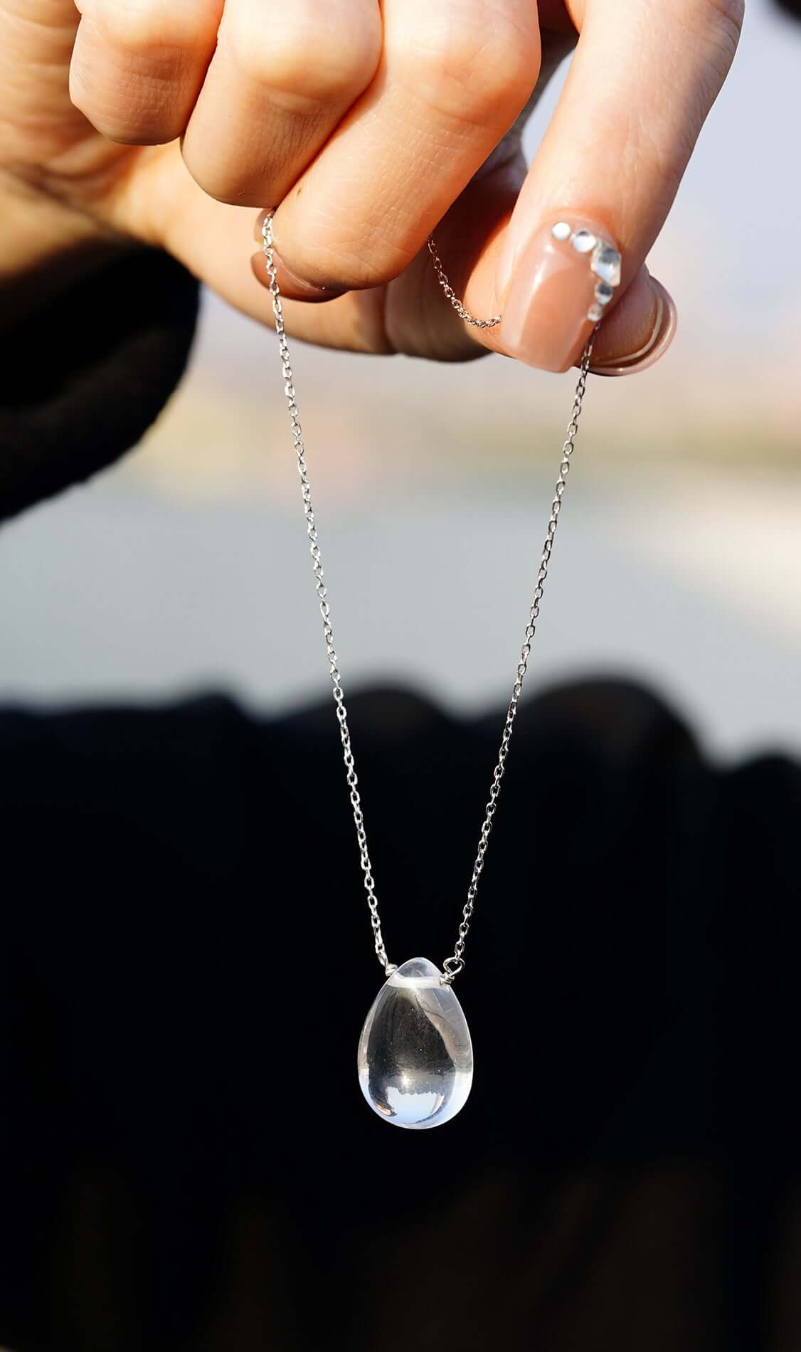 ZenHima S925 Silver Natural White Crystal Teardrop Pendant Necklace - ZENHIMA