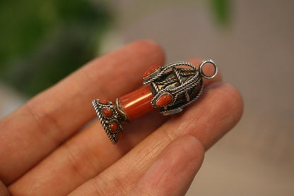 Tibetan Handmade Gau Box Pendant Necklace with Turquoise, Ruby and Silver - ZENHIMA