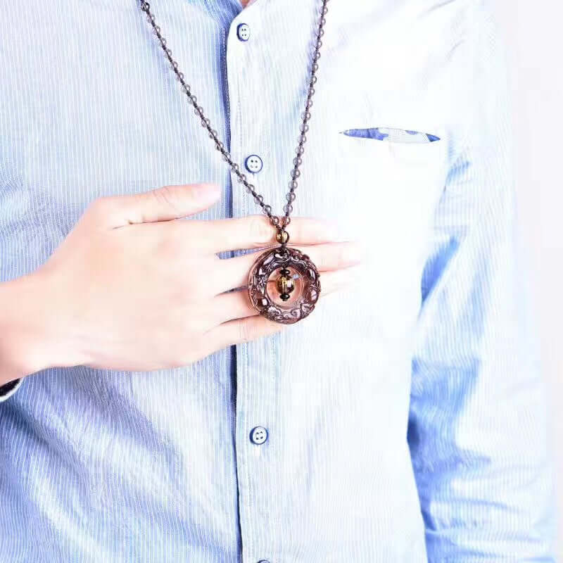 Natural Ice Obsidian Peace Buckle Pendant Double-Sided Engraved Double Pixiu Fortune Circle Pendant Necklace Wholesale - ZENHIMA