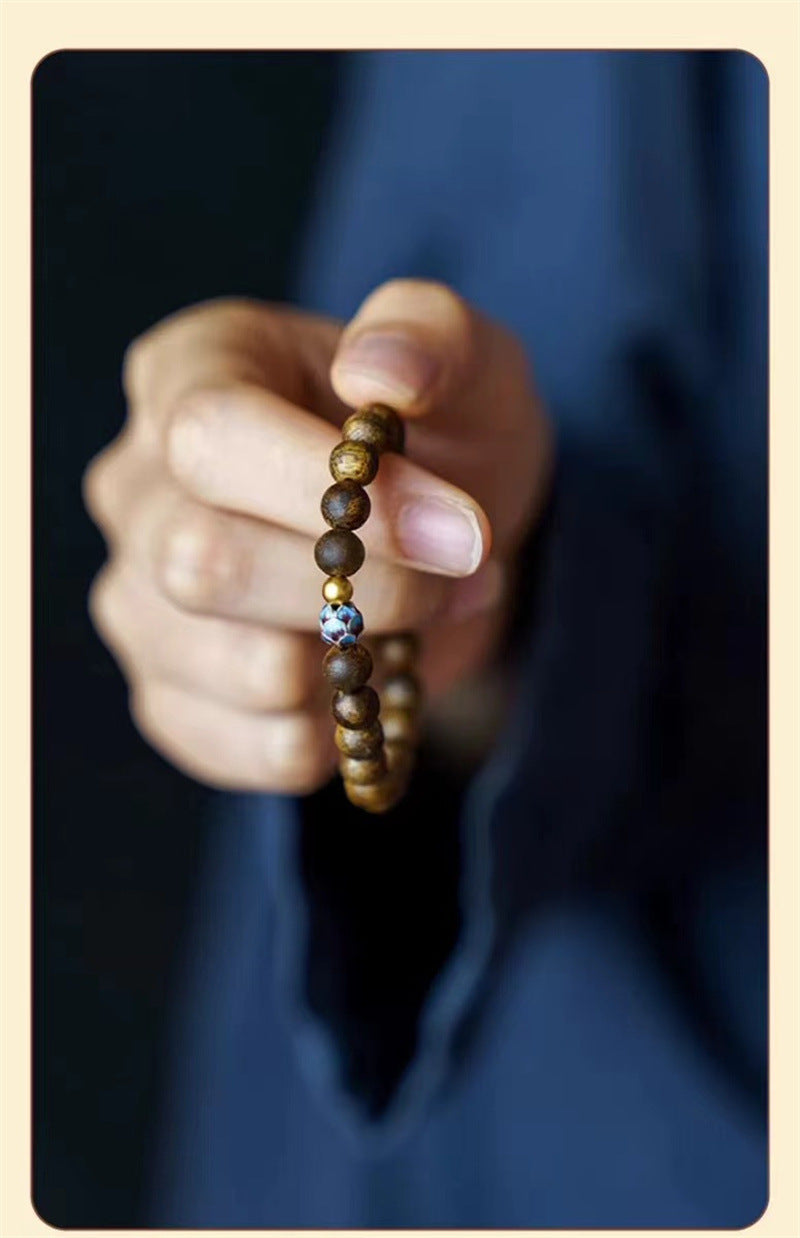 ZenHima Qi Nan Agarwood Mala Beads Bracelet with Lotus Design - ZENHIMA