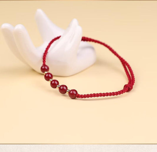 Bracelet de cheville en corde rouge cinabre pour femme – Bracelet de pied tissé à la main porte-bonheur