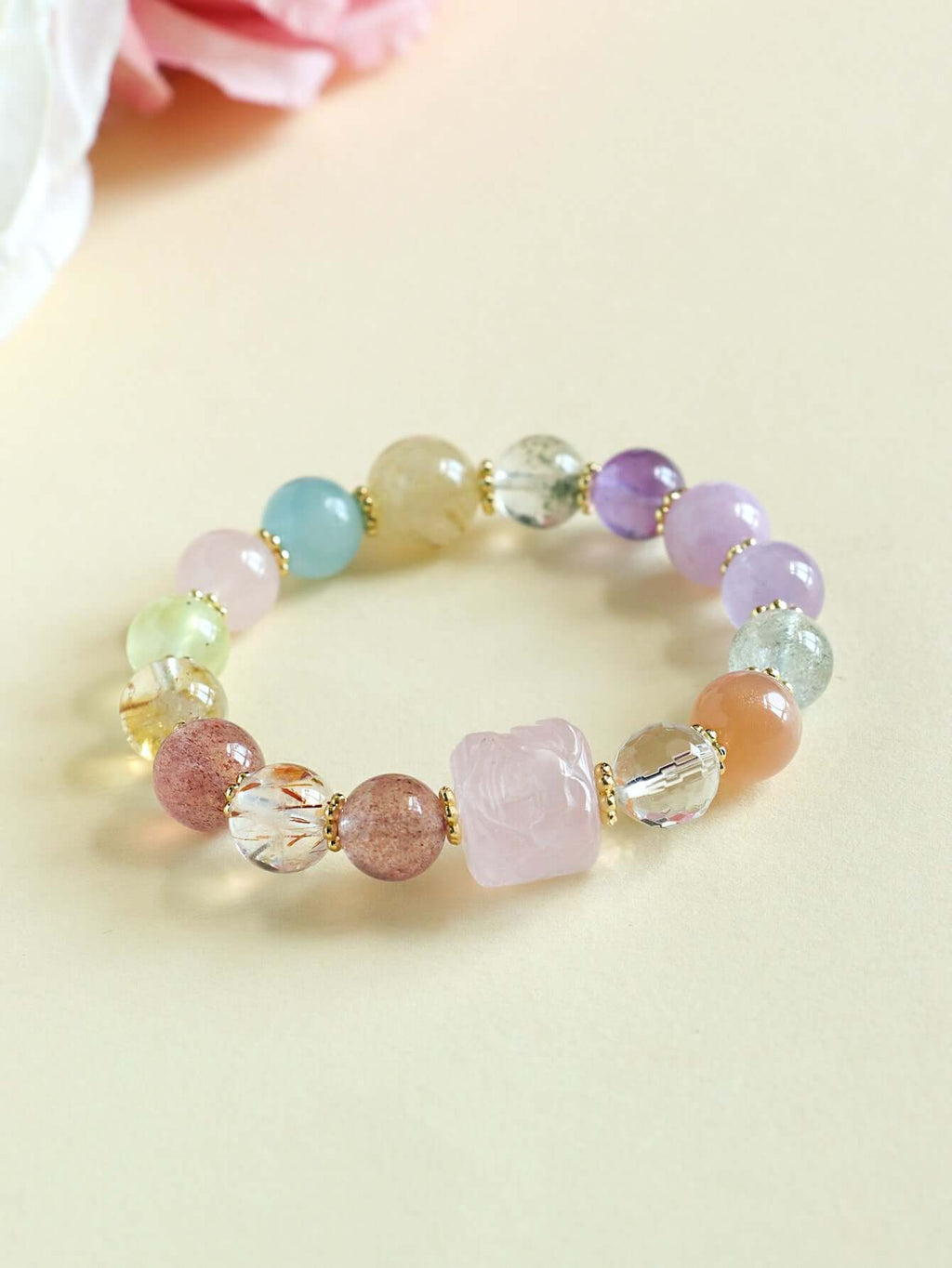 ZenHima Nine-Tailed Fox Amethyst Multi-Gem Beaded Bracelet – Unique Sugar Cube Design - ZENHIMA