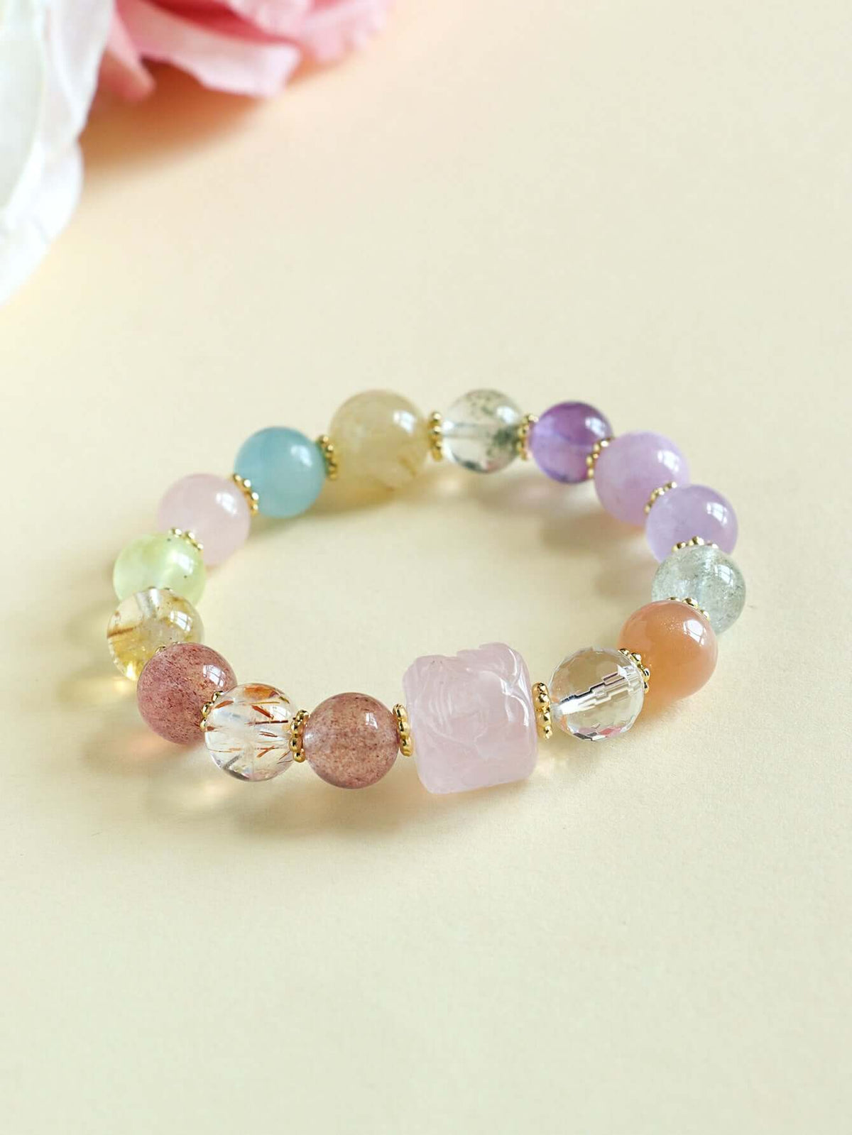 ZenHima Nine-Tailed Fox Amethyst Multi-Gem Beaded Bracelet – Unique Sugar Cube Design - ZENHIMA