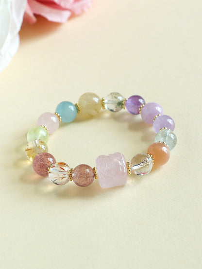 ZenHima Nine-Tailed Fox Amethyst Multi-Gem Beaded Bracelet – Unique Sugar Cube Design - ZENHIMA