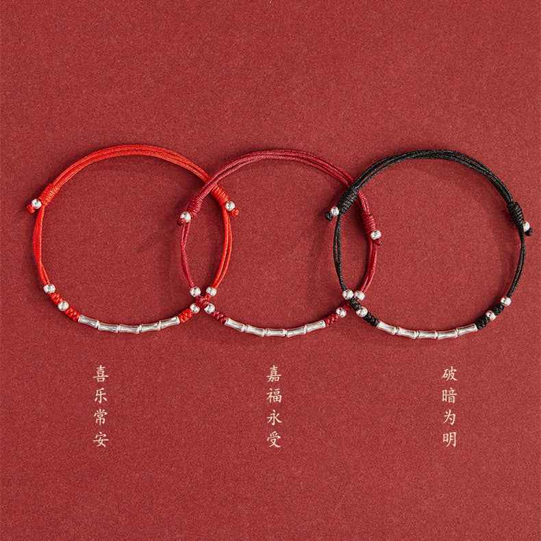 925 Sterling Silver Bamboo Knot Lucky Red String Bracelet & Anklet