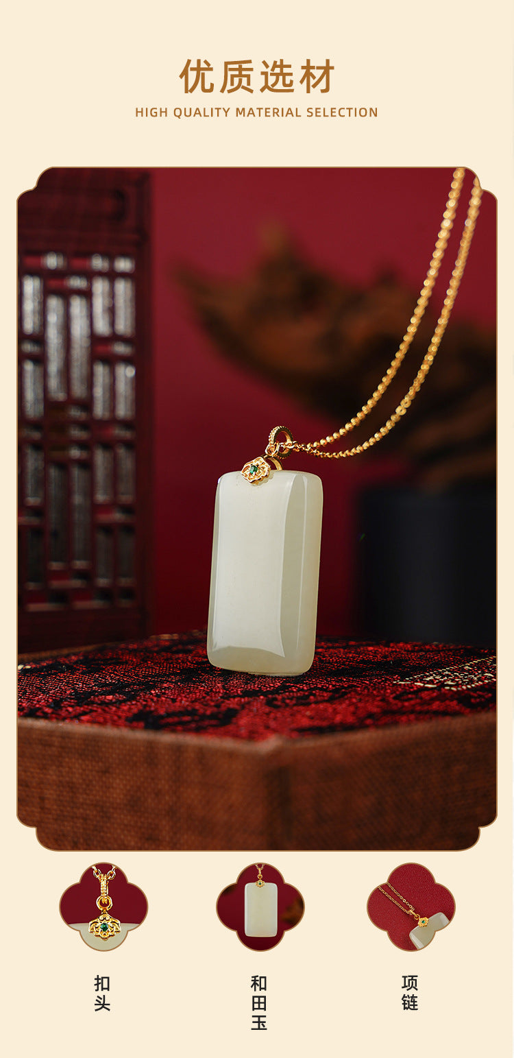 ZenHima Natural Xinjiang Hetian Jade Peace Charm Women's Necklace - ZENHIMA