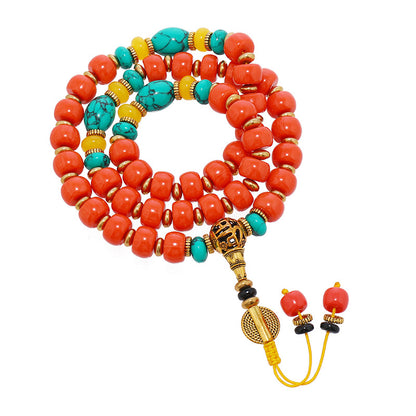 Tibetan Turquoise and South Red Agate Prayer Beads Bracelet - ZENHIMA
