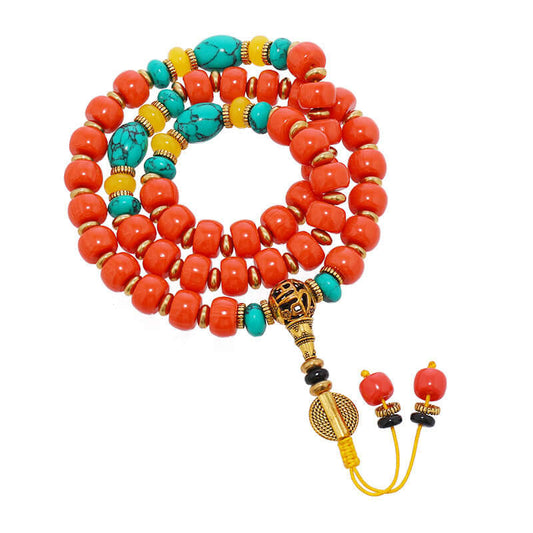 Tibetan Turquoise and South Red Agate Prayer Beads Bracelet - ZENHIMA