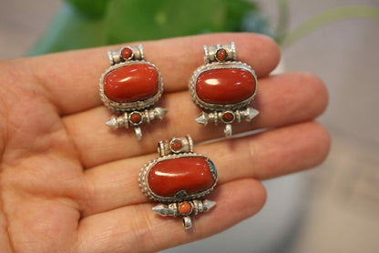 Tibetan Handmade Gau Box Pendant Necklace with Turquoise, Ruby and Silver - ZENHIMA