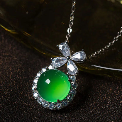 ZenHima High-Ice Madagascar Chalcedony 925 Silver Inlaid Heart Jade Necklace - ZENHIMA