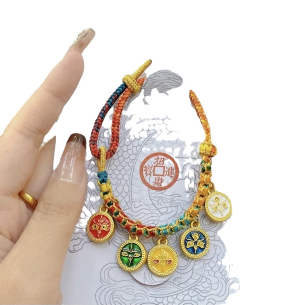 Tibetisches handgewebtes Thangka-Armband – Fünffach verstellbarer Anhänger aus nichtmetallischem Material
