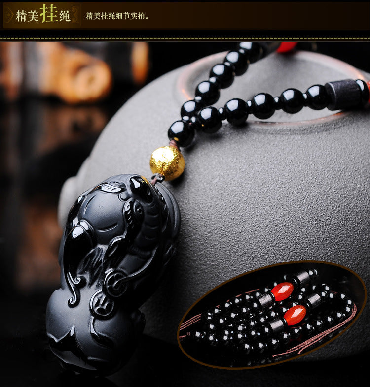 ZenHima Natural Obsidian Winged Pi Xiu Pendant - ZENHIMA