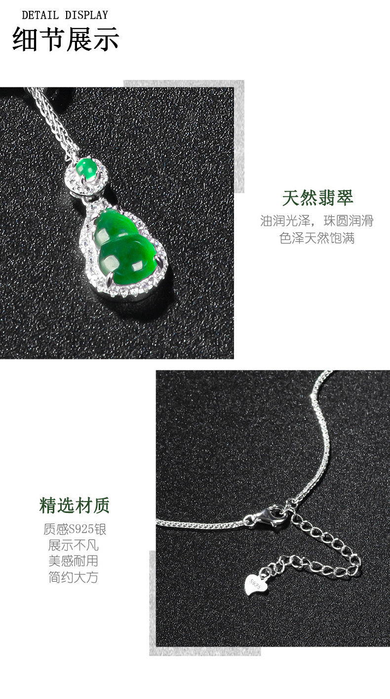 ZenHima Natural Jadeite Gourd Pendant – Vivid Green, S925 Silver Inlaid Ice Jade - ZENHIMA