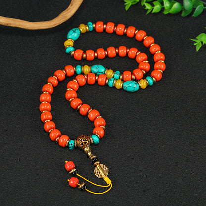 Tibetan Turquoise and South Red Agate Prayer Beads Bracelet - ZENHIMA