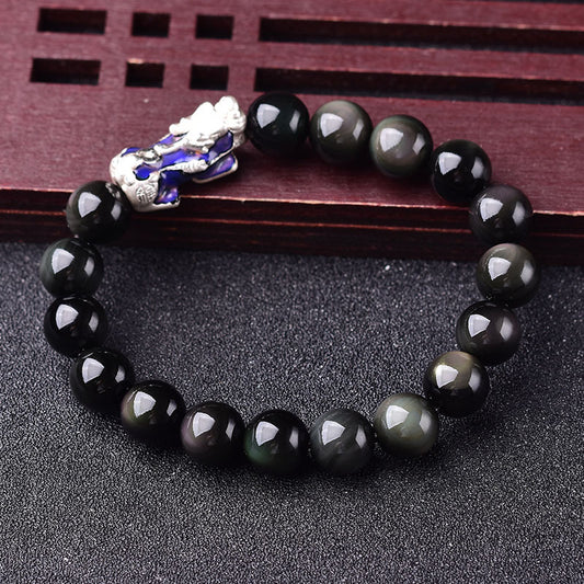 ZenHima Tibetan Black Obsidian & Crystal Pixiu Bracelet – 99 Silver Spiritual Mala - ZENHIMA