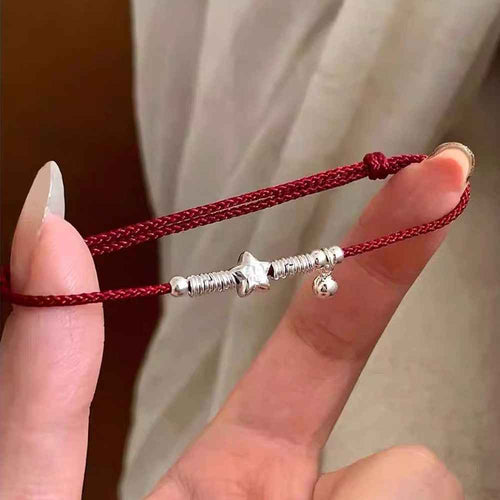 925 Sterling Silver Fortune Star Red String Bracelet