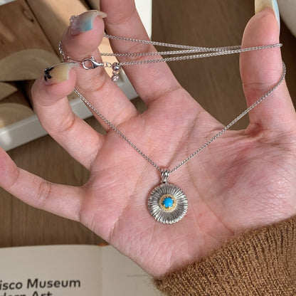 S925 Silver Pendant Necklace with Daisy and Turquoise - ZENHIMA