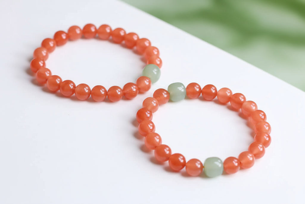 Natural Nanhong Agate Bracelet Paired with Hetian Jade – Original Design, New Release - ZENHIMA