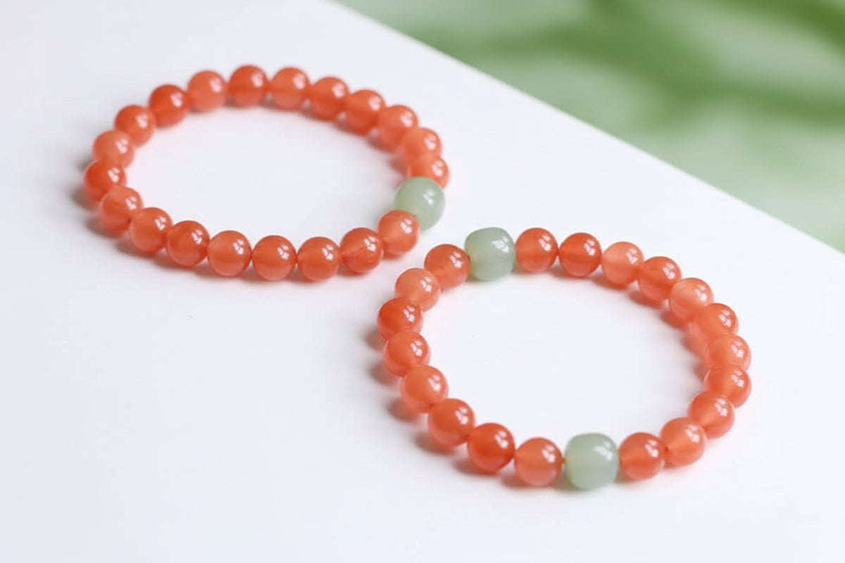 Natural Nanhong Agate Bracelet Paired with Hetian Jade – Original Design, New Release - ZENHIMA