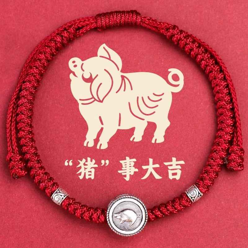 ZenHima Chinese Zodiac 925 Sterling Silver Red String Bracelet - Snake Year Blessing Bracelet