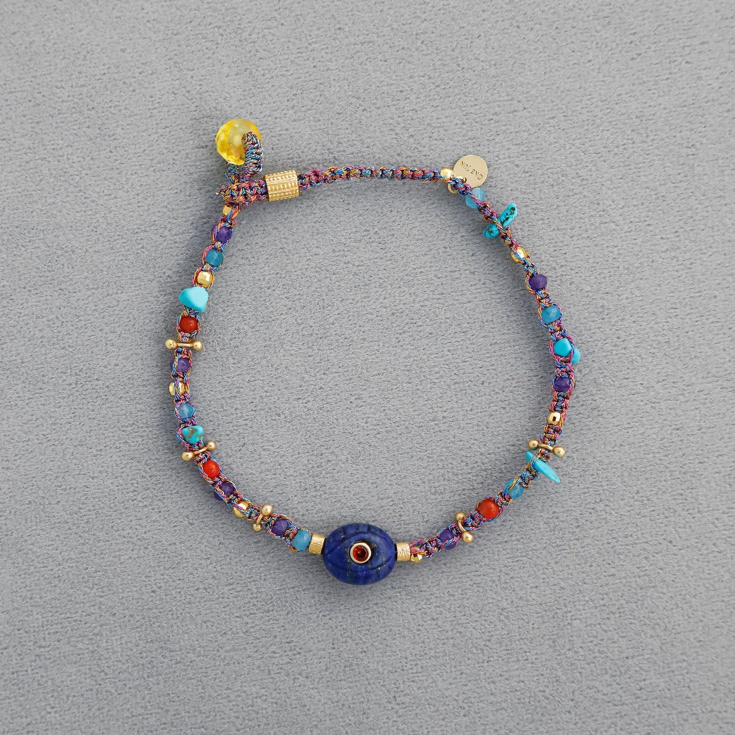 Natural Lapis Lazuli Multicolor Beaded Woven Bracelet – Adjustable