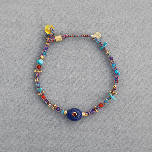 Natural Lapis Lazuli Multicolor Beaded Woven Bracelet – Adjustable