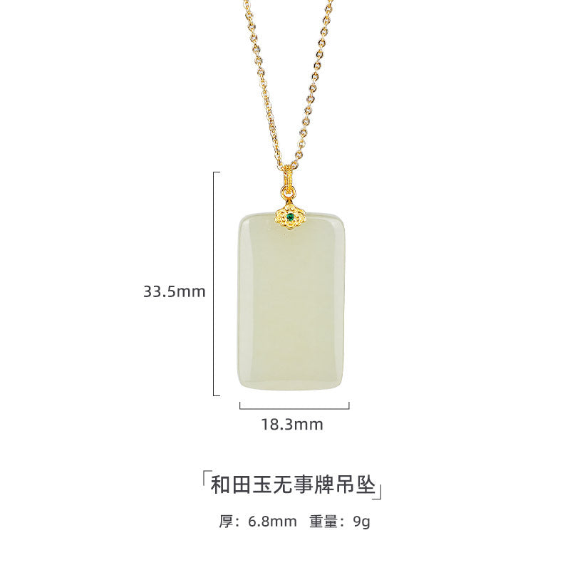 ZenHima Natural Xinjiang Hetian Jade Peace Charm Women's Necklace - ZENHIMA