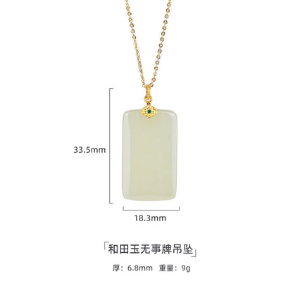 ZenHima Natural Xinjiang Hetian Jade Peace Charm Women's Necklace - ZENHIMA