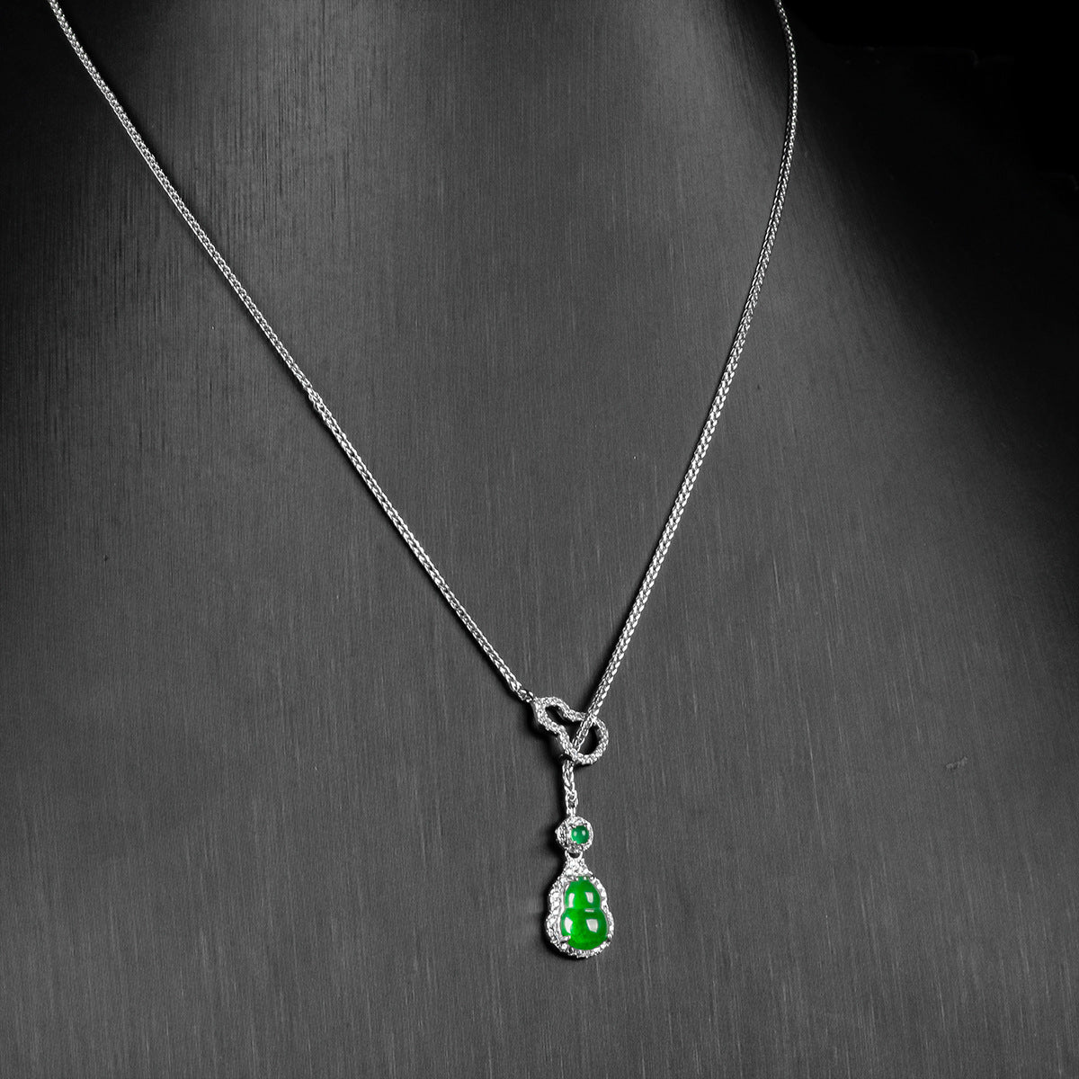 ZenHima Natural Jadeite Gourd Pendant – Vivid Green, S925 Silver Inlaid Ice Jade - ZENHIMA