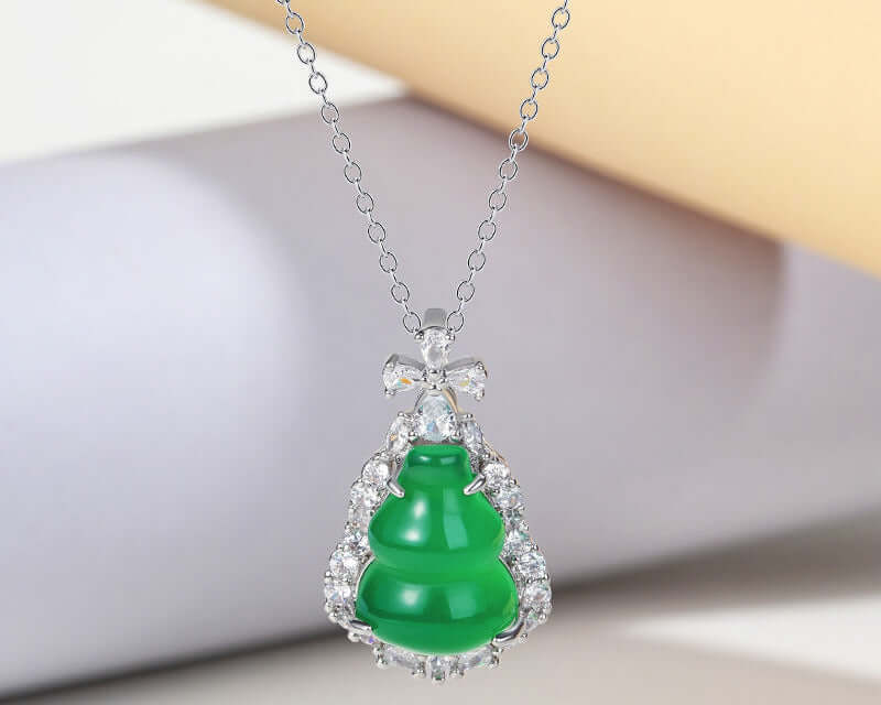 ZenHima Silver Inlaid Agate Fortune Pendant Necklace for Women - ZENHIMA