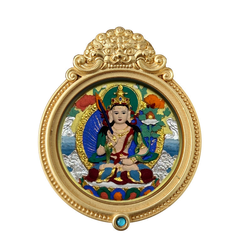 ZenHima Hand-painted Zakiram White Tara Mahasthamaprapta Yellow Wealth Rubbing Thangka Pendant - ZENHIMA