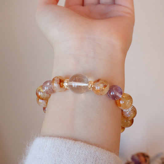 11MM Amethyst Yellow Tower Crystal Pink Crystal Natural Bracelet