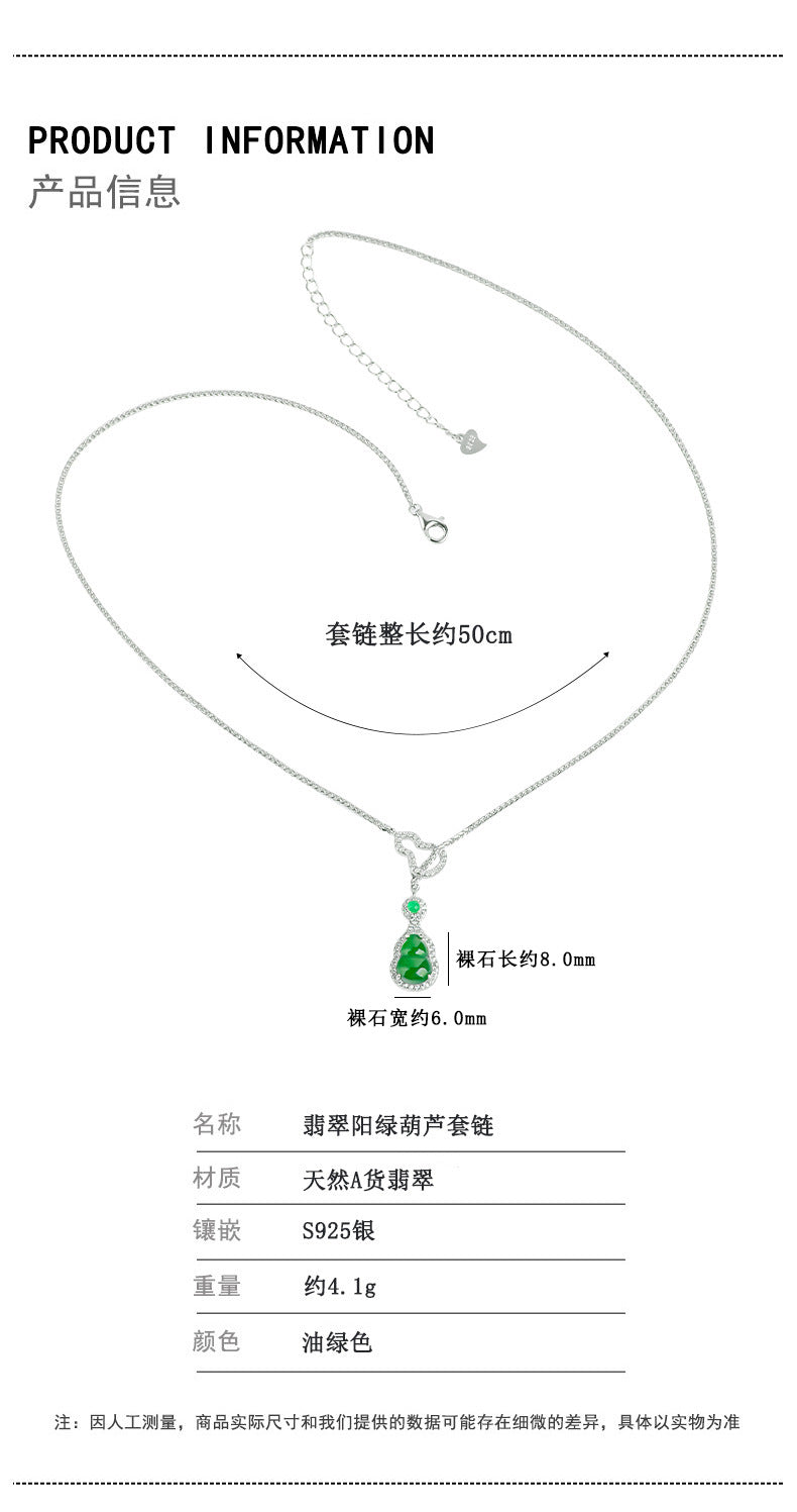 ZenHima Natural Jadeite Gourd Pendant – Vivid Green, S925 Silver Inlaid Ice Jade - ZENHIMA
