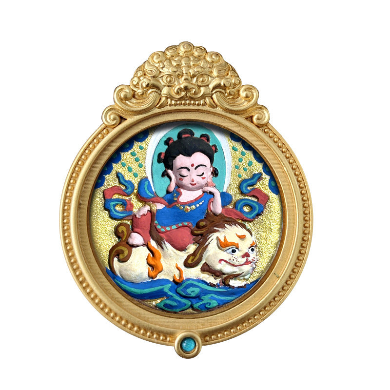 ZenHima Hand-painted Zakiram White Tara Mahasthamaprapta Yellow Wealth Rubbing Thangka Pendant - ZENHIMA