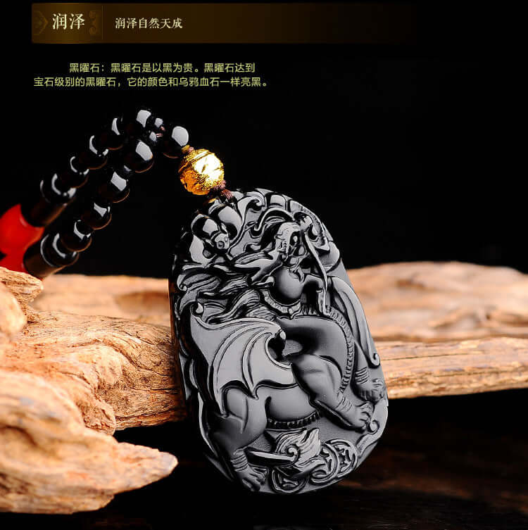 ZenHima Natural Obsidian Winged Pi Xiu Pendant - ZENHIMA